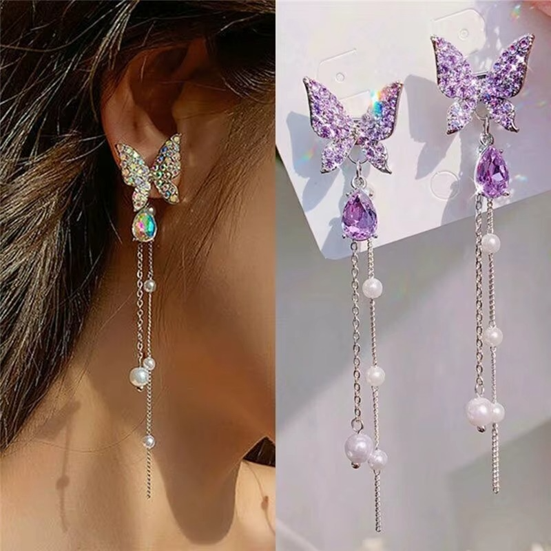 Crystal Butterfly Drop Earrings