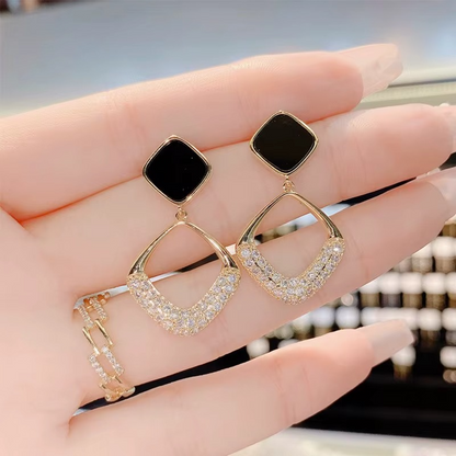 Black and Gold Geometric Drop Earrings