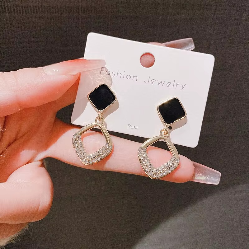 Black and Gold Geometric Drop Earrings