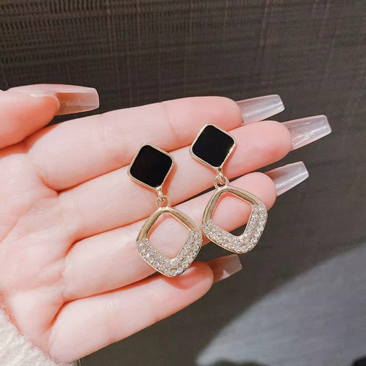 Black and Gold Geometric Drop Earrings