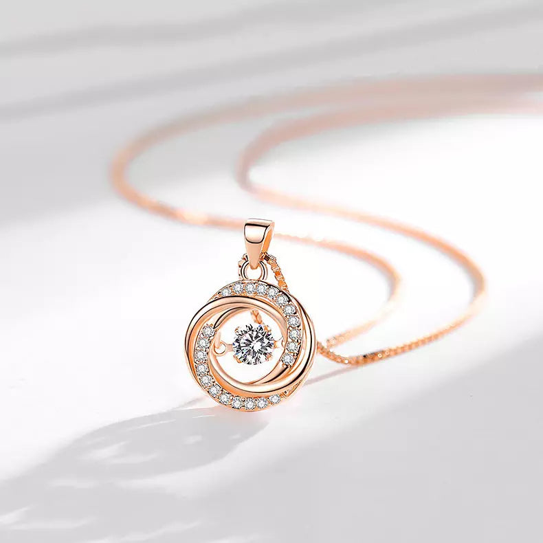 18k Gold Plated Cubic Zirconia Moving Diamond Necklace Pendant