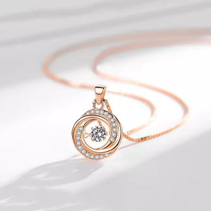 18k Gold Plated Cubic Zirconia Moving Diamond Necklace Pendant