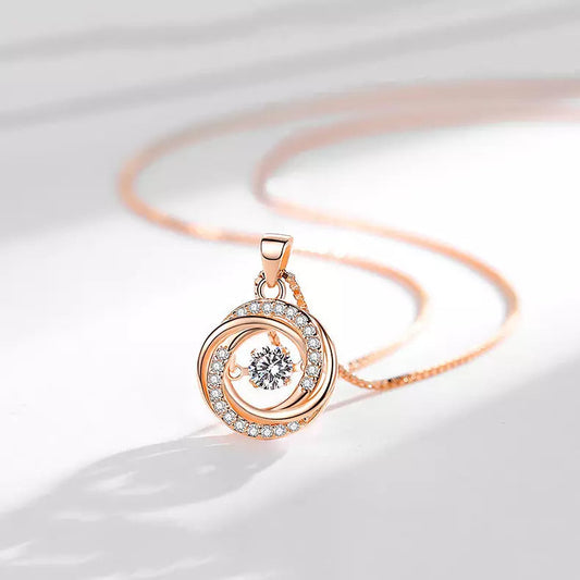 18k Gold Plated Cubic Zirconia Moving Diamond Necklace Pendant