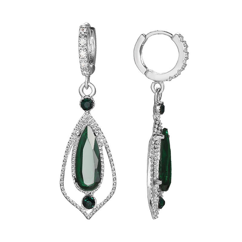 Big Geometric Green Emerald Drop Zircon hoop earring