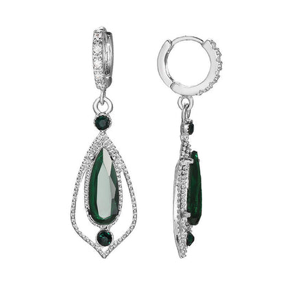 Big Geometric Green Emerald Drop Zircon hoop earring