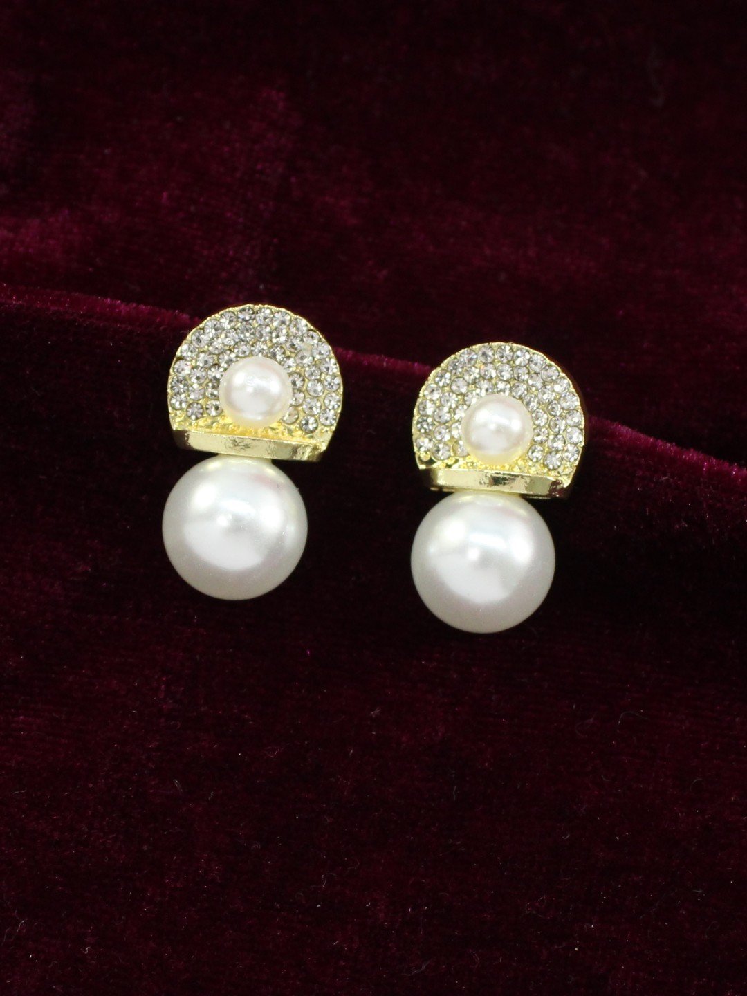 Ethonica Pearl Drop Earring with Crystal Pave Half-Moon Top