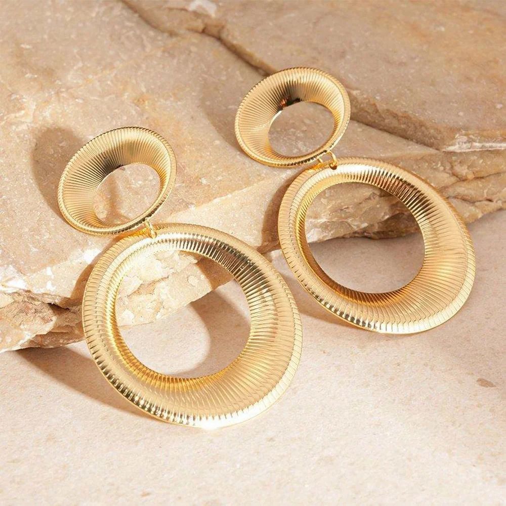 Gold-Tone Double Hoop Drop Earring