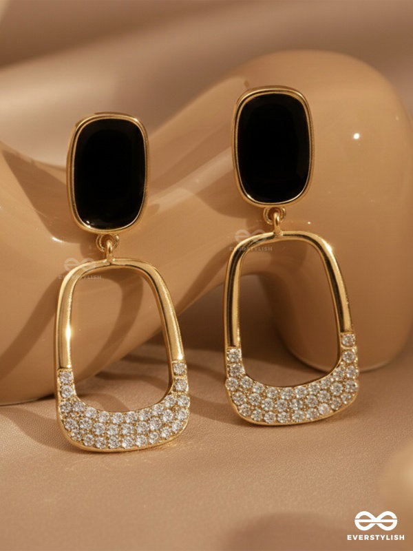 Ethonica Gold-Tone Drop Earrings with Black Enamel Stud Top