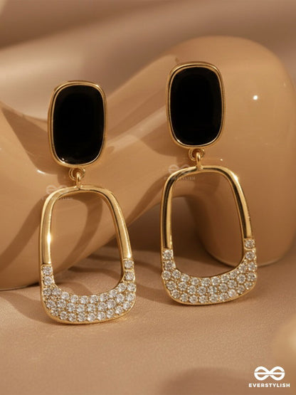 Ethonica Gold-Tone Drop Earrings with Black Enamel Stud Top