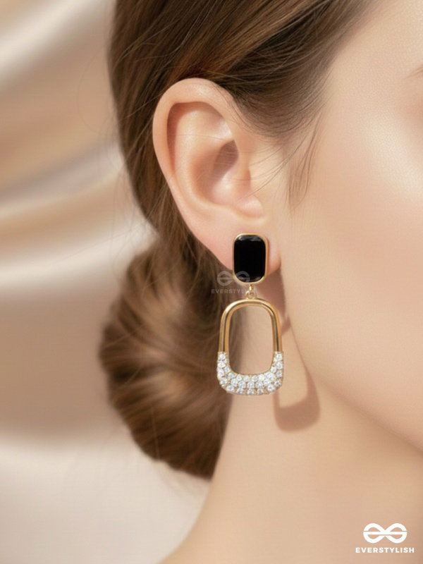 Ethonica Gold-Tone Drop Earrings with Black Enamel Stud Top