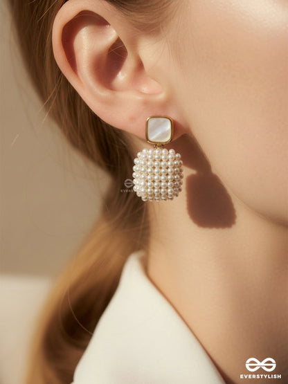 Ethonica Pearl Cluster Square Drop Stud Earrings, Gold Plated, Simulated Pearl
