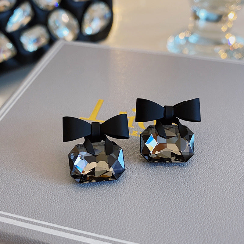 Ethonica Bow Stud Earrings, Black Crystal with Bow Design