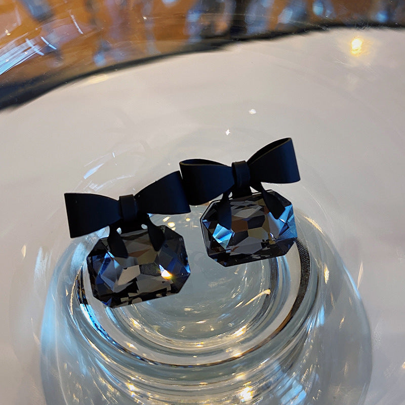 Ethonica Bow Stud Earrings, Black Crystal with Bow Design