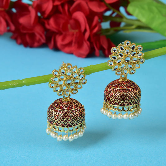 Gold Plated Brass Kundan Stones Earrings