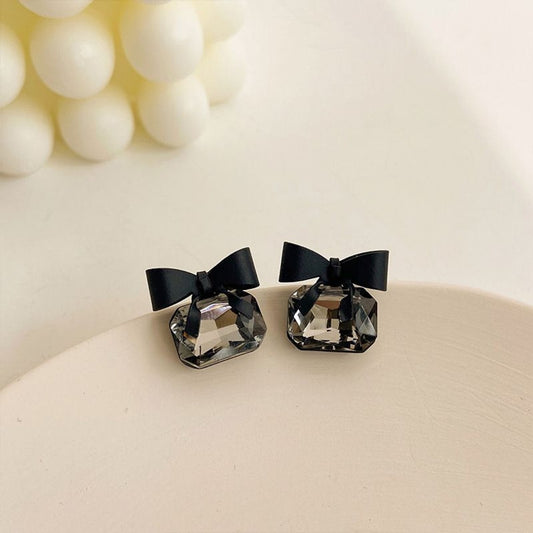Ethonica Bow Stud Earrings, Black Crystal with Bow Design