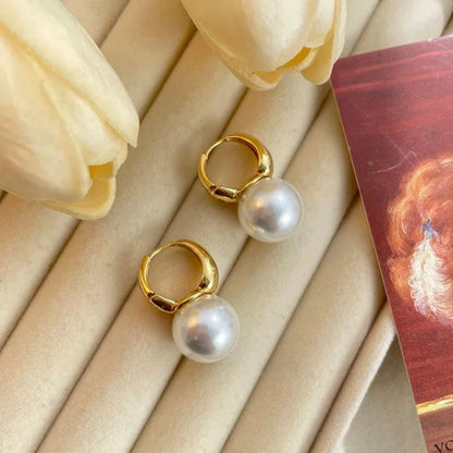 Ethonica Pearl Drop Hoop Earrings, Gold Plated