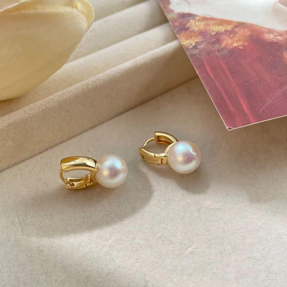 Ethonica Pearl Drop Hoop Earrings, Gold Plated