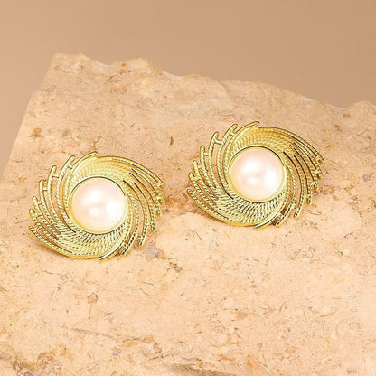 Ethonica Gold Plated Stud with Simulated Pearl