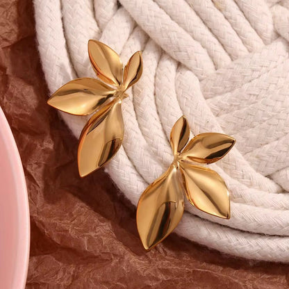 Gold-Toned Floral Leaf Stud Earrings