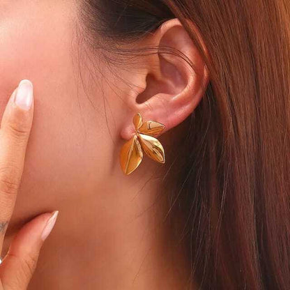 Gold-Toned Floral Leaf Stud Earrings