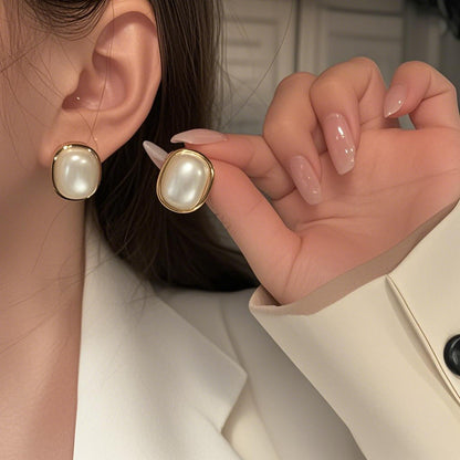 Rectangular Pearl Stud Earrings