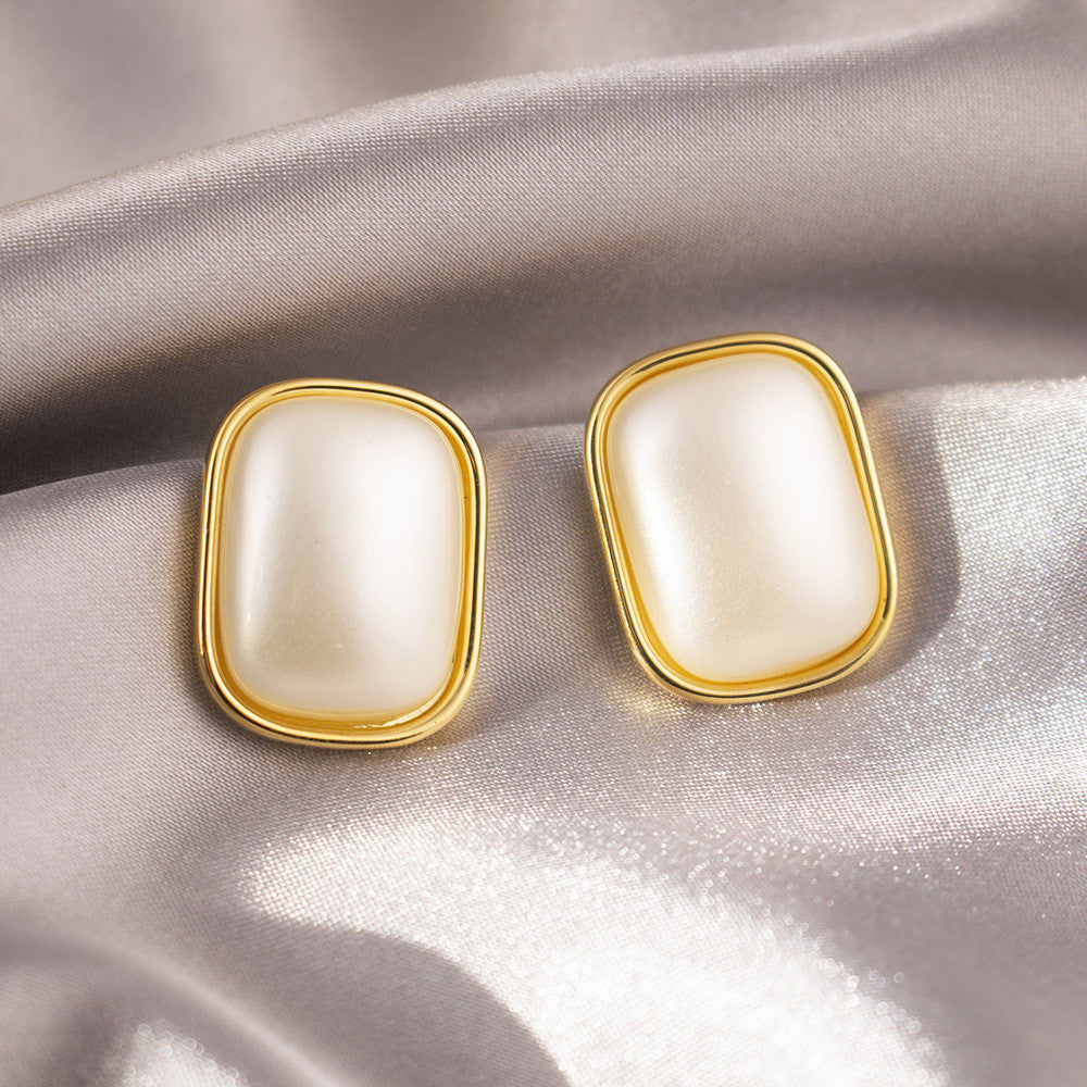 Rectangular Pearl Stud Earrings