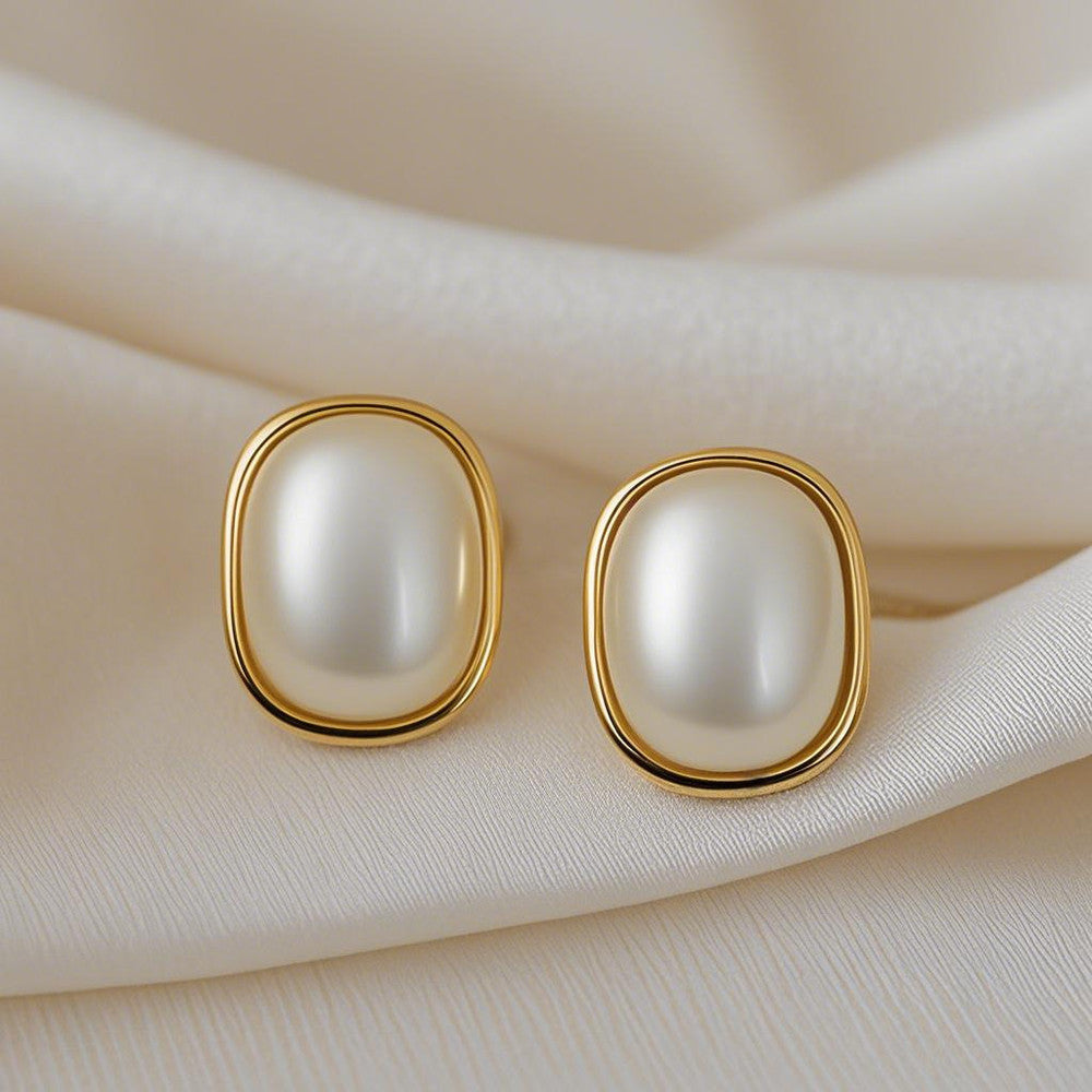 Rectangular Pearl Stud Earrings