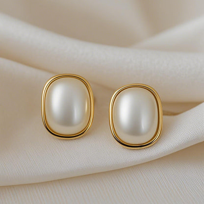 Rectangular Pearl Stud Earrings