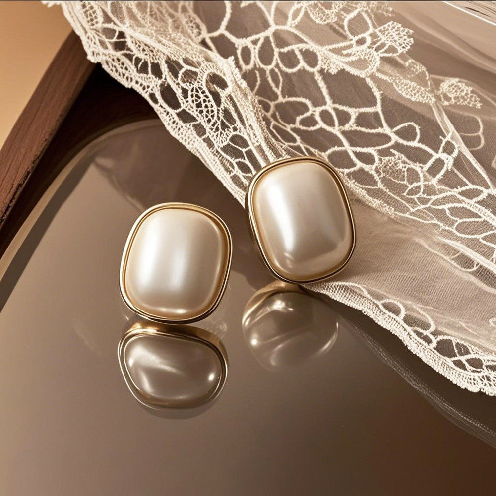 Rectangular Pearl Stud Earrings