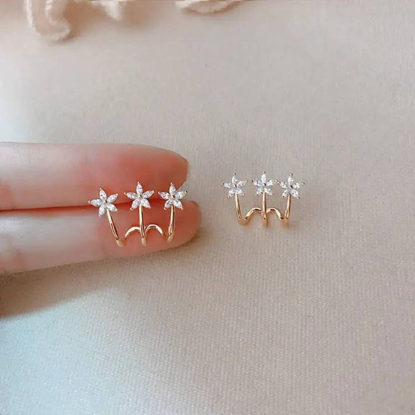 Triple Crystal Flower Stud Earrings