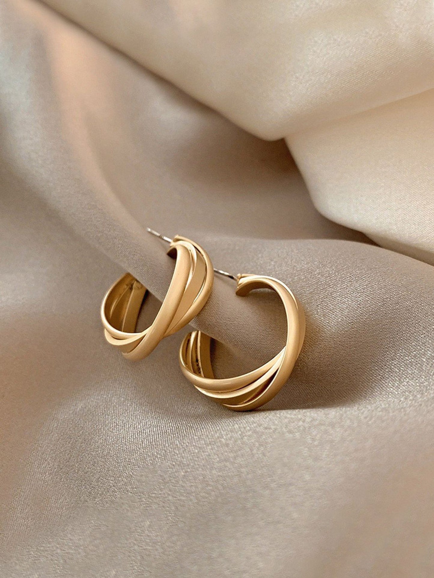 Gold-Tone Triple Twisted Hoop Earring for Women