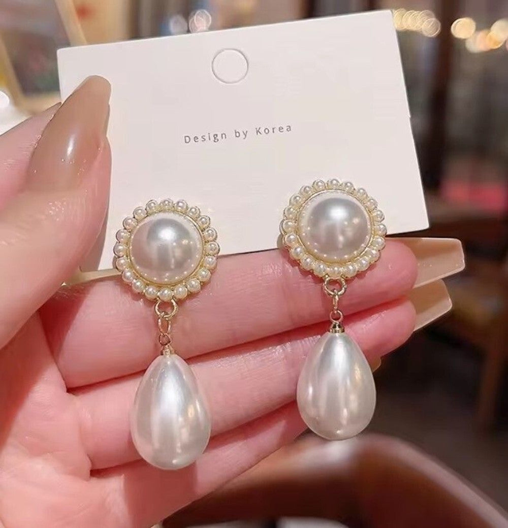White Teardrop Dangle with Round Stud Top