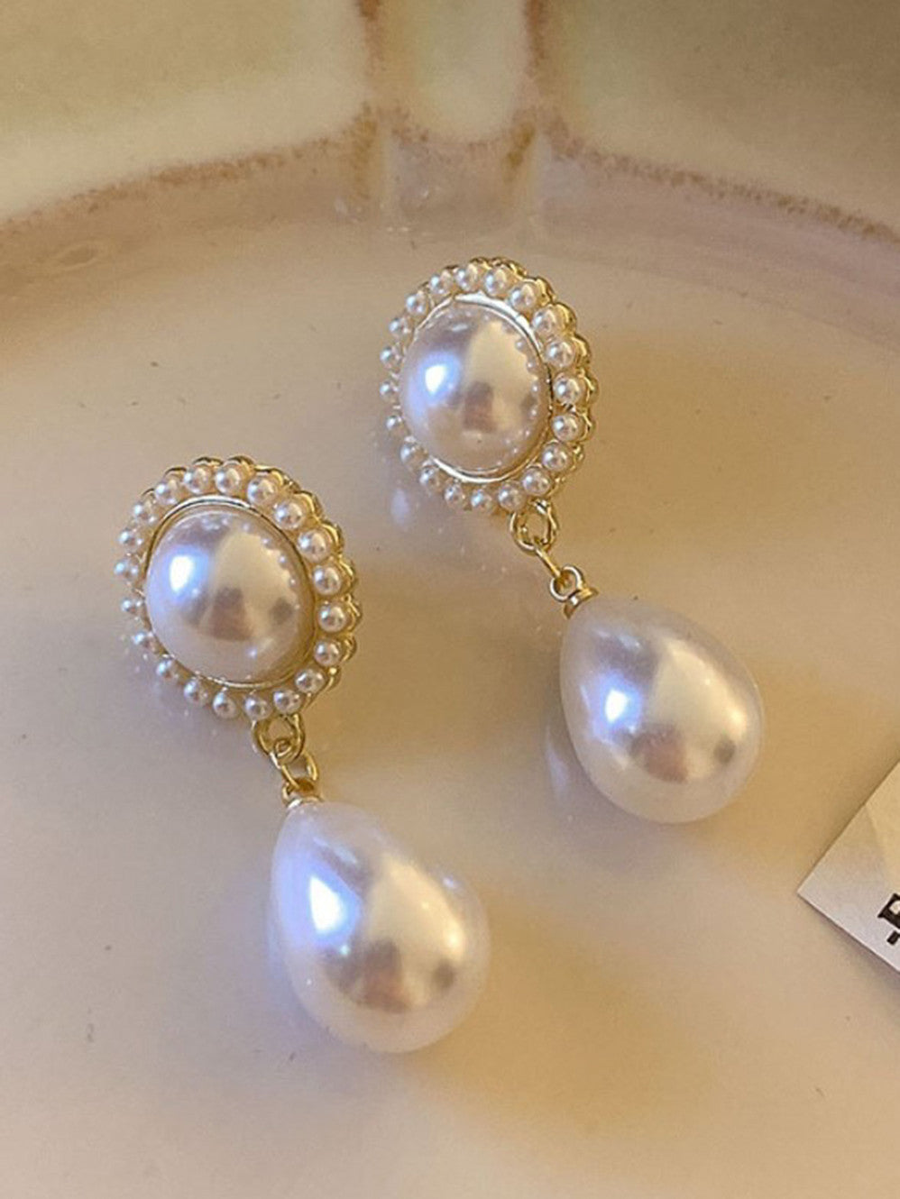 White Teardrop Dangle with Round Stud Top