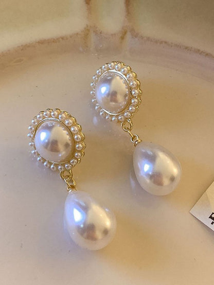 White Teardrop Dangle with Round Stud Top