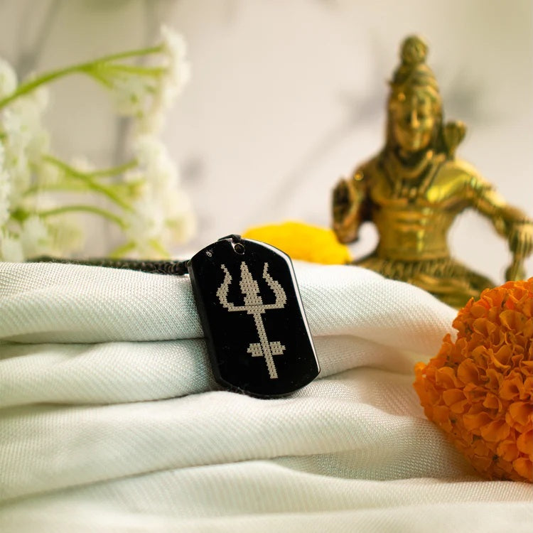 Shiv Trishul MicroCarved Tag Necklace