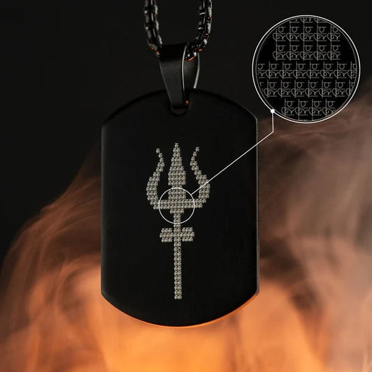 Shiv Trishul MicroCarved Tag Necklace