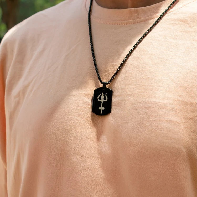 Shiv Trishul MicroCarved Tag Necklace