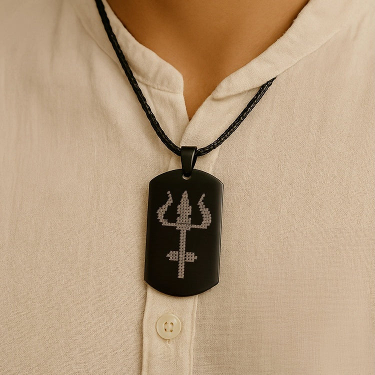 Shiv Trishul MicroCarved Tag Necklace