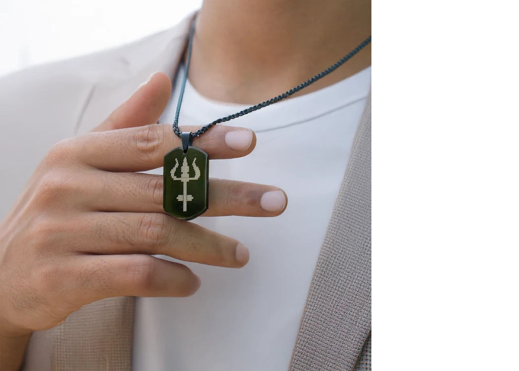 Shiv Trishul MicroCarved Tag Necklace