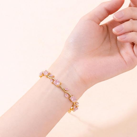 Elegant 18K gold plated tulip flower bracelet, showcasing anti tarnish jewelry on a wrist, perfect for any occasion.