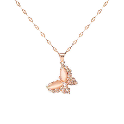 18k Gold Plated Non Tarnish Zircon Diamond Opal Butterfly necklace pendant