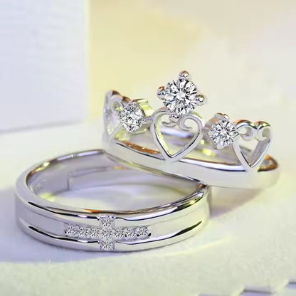 Zircon Crown Shape Lovers Couple Rings Jewelry