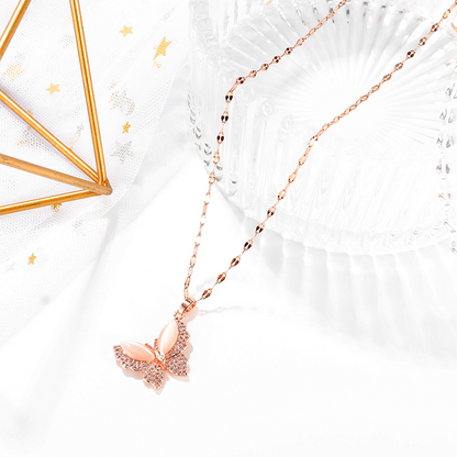 18k Gold Plated Non Tarnish Zircon Diamond Opal Butterfly necklace pendant