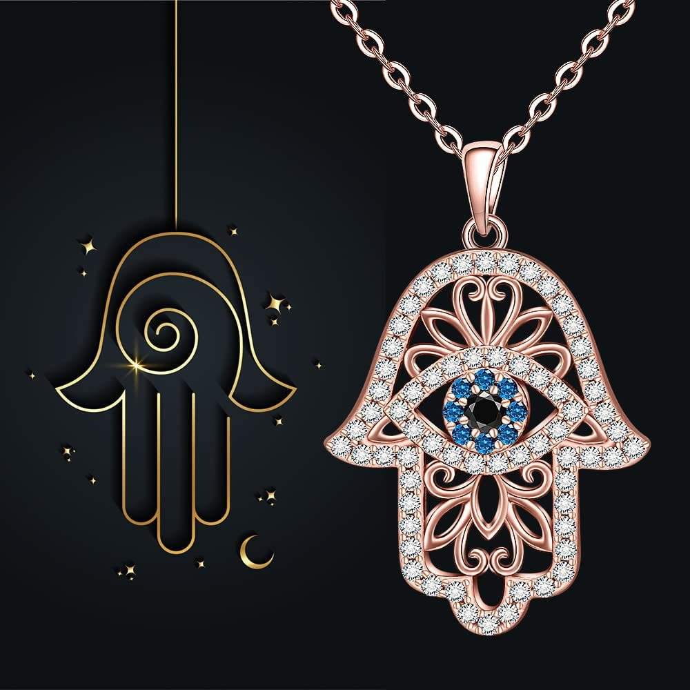 Hamsa Hand Evil Eye Zircon Pendant Necklace