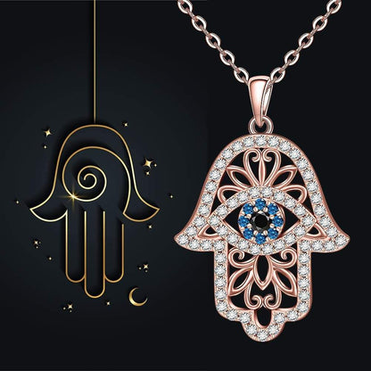 Hamsa Hand Evil Eye Zircon Pendant Necklace