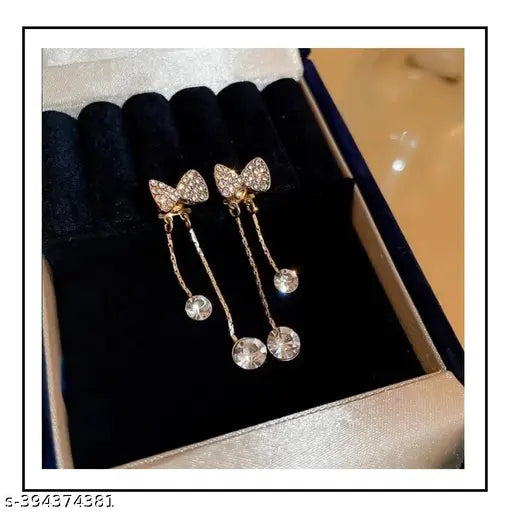 Crystal Rhinestone Bow Stud Drop Earring