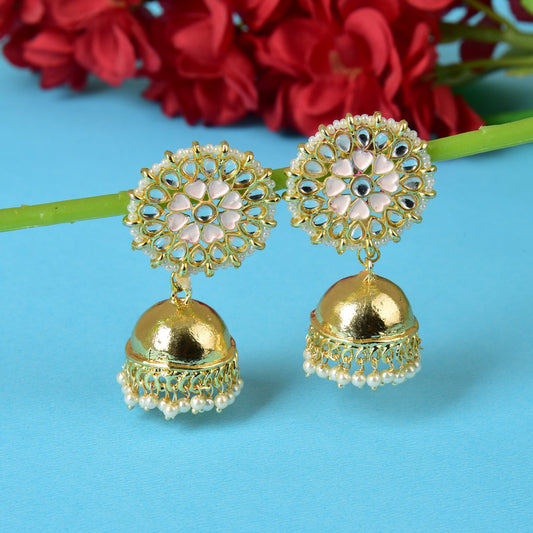 Graceful Gold Plated Kundan & Pearls Traditional Jhumki Earring