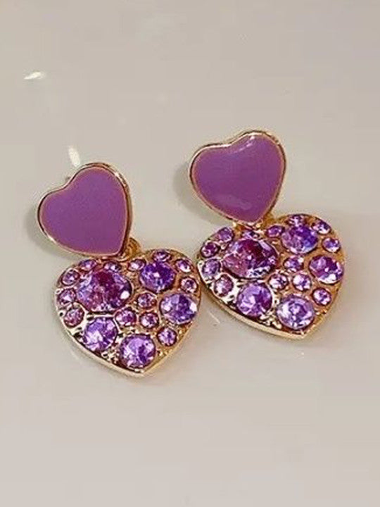 Ethonica Purple Crystal Heart Drop Earrings